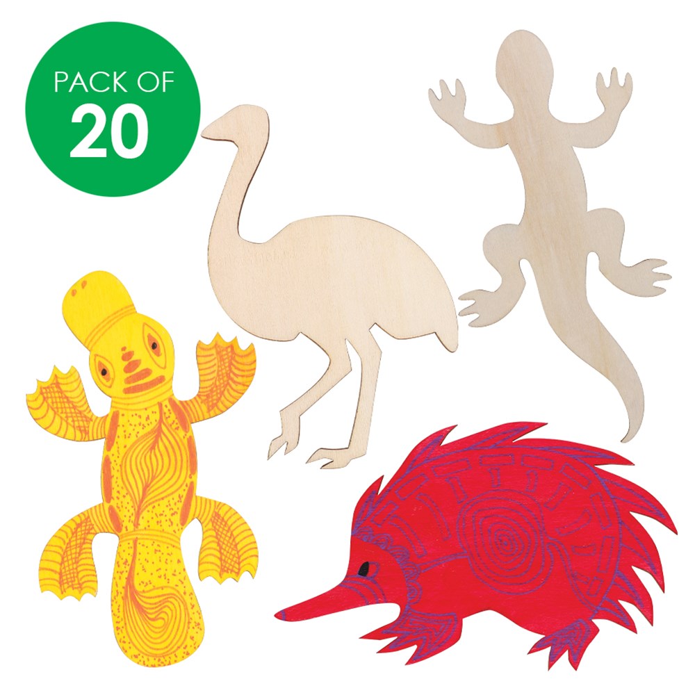 Wooden Australian Animal Shapes - Set 2 - Pack of 20