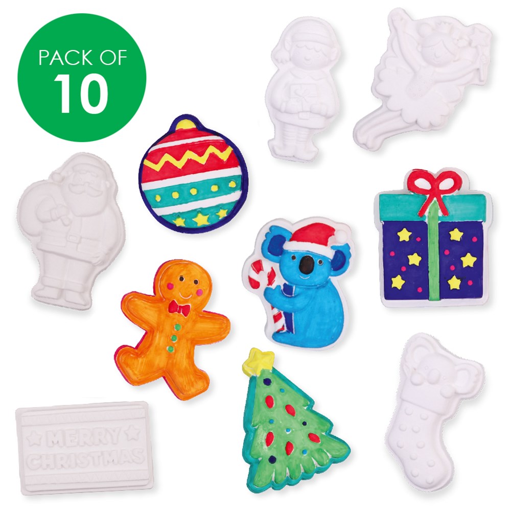 Plaster Christmas Magnets - Pack of 10