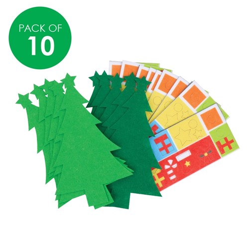 Felt Christmas Trees with Stickers - Pack of 10