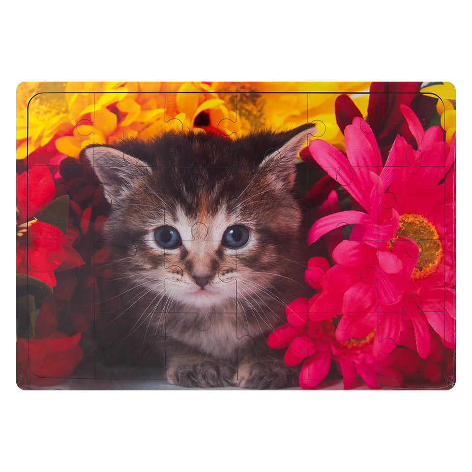 Wooden Puzzle - Kitten & Flowers - 24 Pieces
