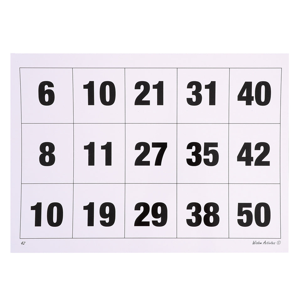 Large Print Bingo Cards - 1 to 50 - A3 Size – Each