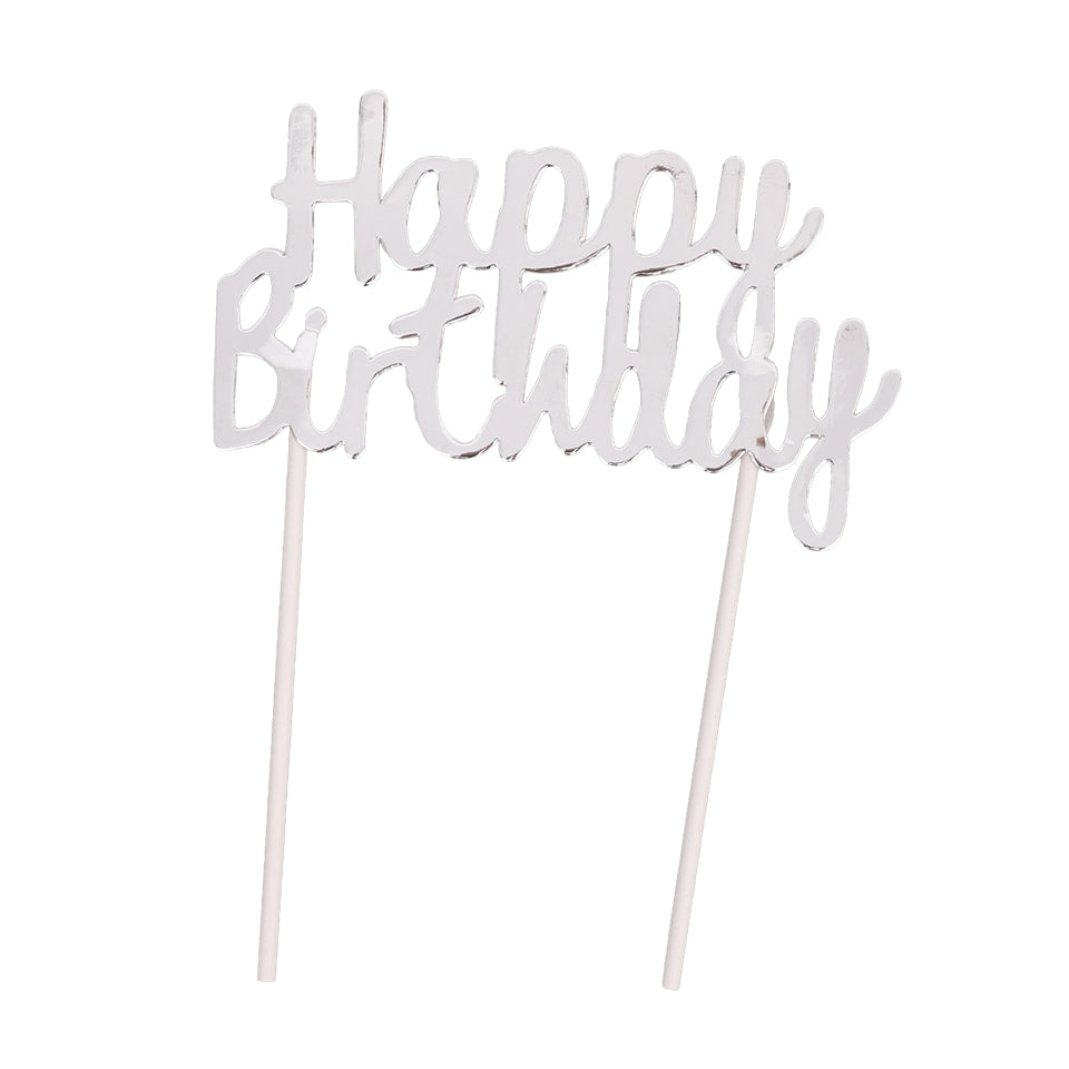 Happy Birthday Topper - Silver - Each