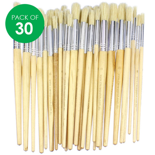 Round Paint Brushes - Assorted- Pack of 30