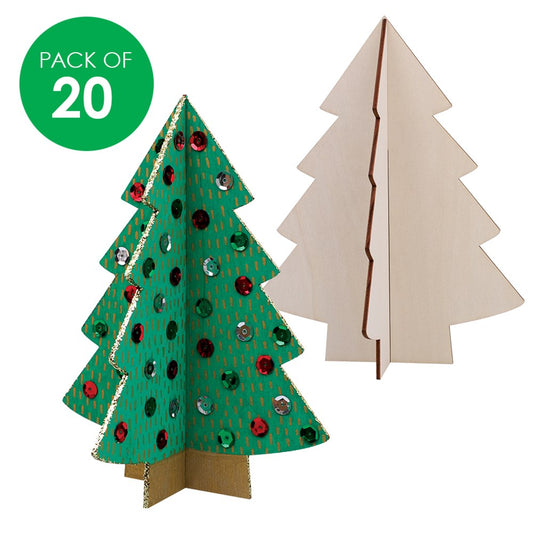 Large 3D Wooden Christmas Trees - Pack of 20