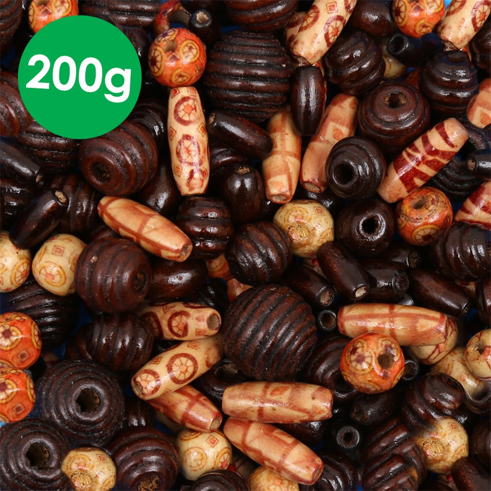 Printed Wooden Beads - 200g Tub