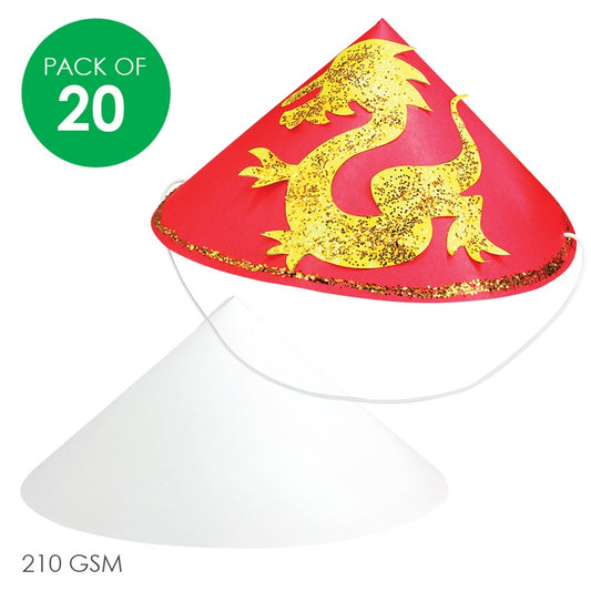 Cardboard Oriental Hats - White - Pack of 20