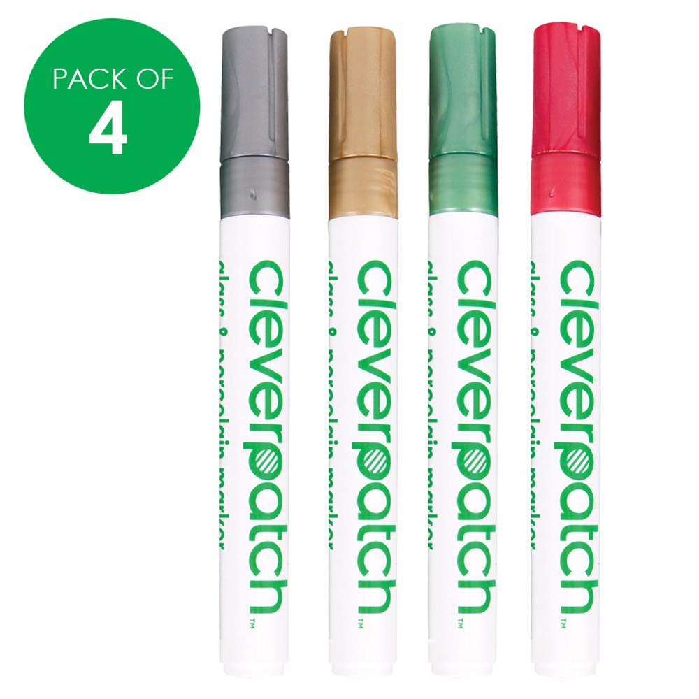 CleverPatch Glass & Porcelain Markers - Metallic - Pack of 4