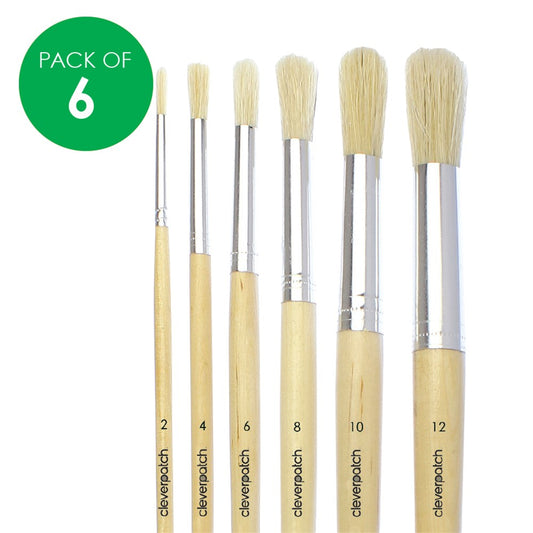 Round Paint Brushes Set - Hog Hair - Pack of 6