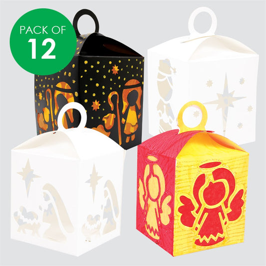 Cardboard Nativity Lanterns - White - Pack of 12