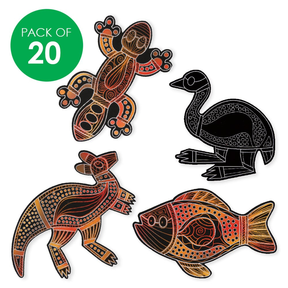 Indigenous Designed Printed Scratch Board Shapes - Pack of20