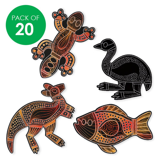 Indigenous Designed Printed Scratch Board Shapes - Pack of20