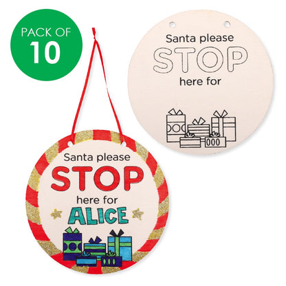 Wooden 'Santa Please Stop' Plaques - Pack of 10