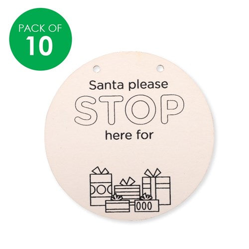 Wooden 'Santa Please Stop' Plaques - Pack of 10