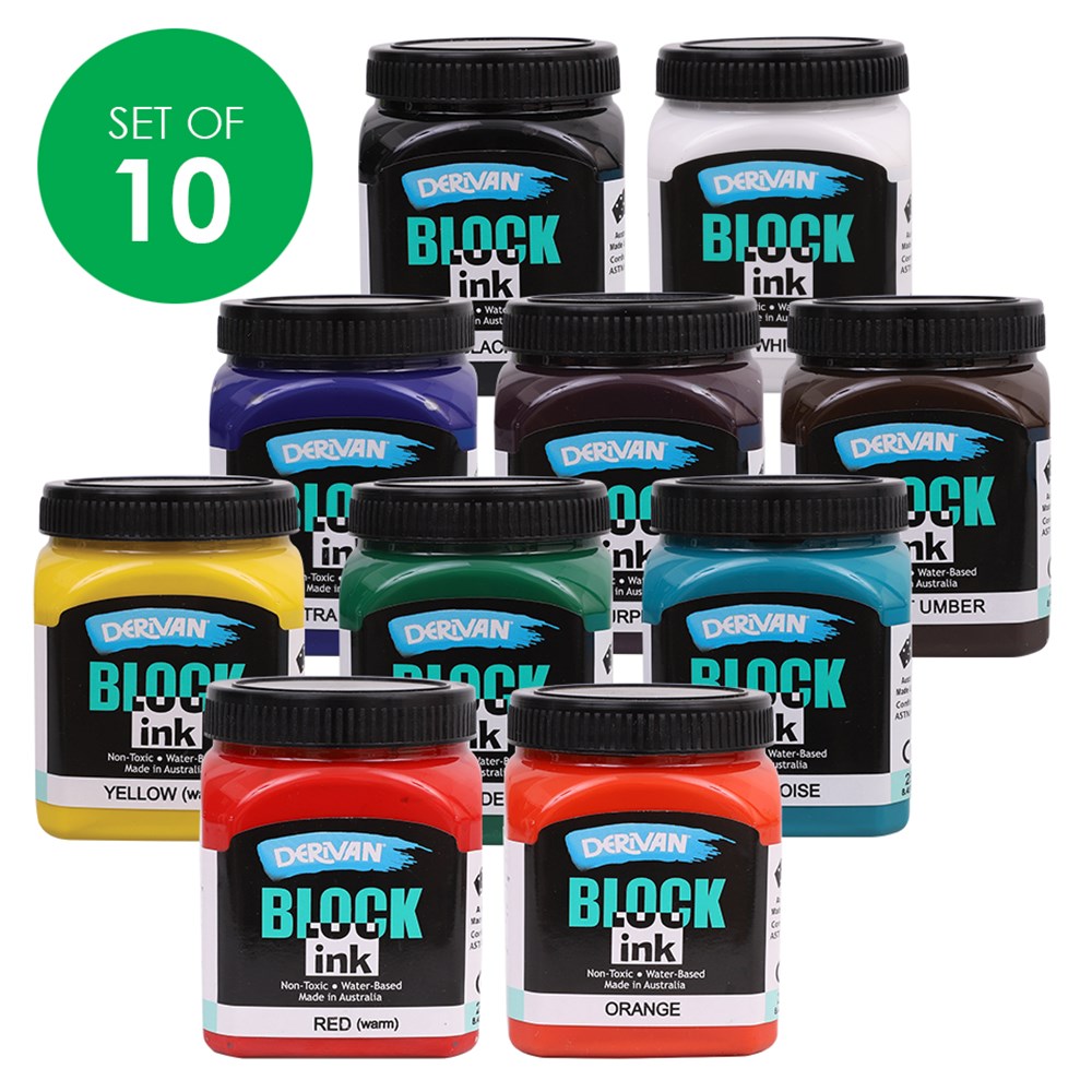 Derivan Block Printing Ink - 250ml - Set of 10 Colours