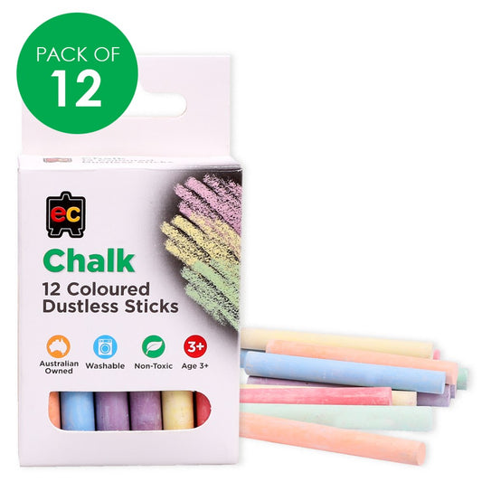EC Dustless Chalk - Coloured -Pack of 12