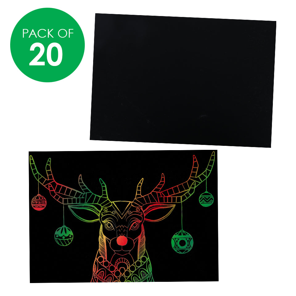 Scratch Board Sheets - Christmas Colours - Pack of 20