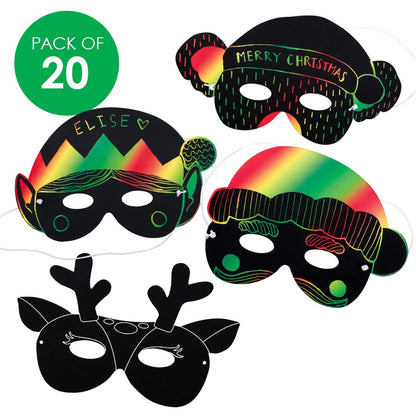 Printed Scratch Board Masks - Christmas - Pack of 20