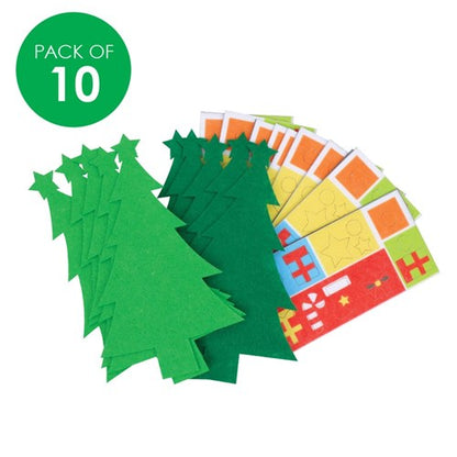Felt Christmas Trees with Stickers - Pack of 10