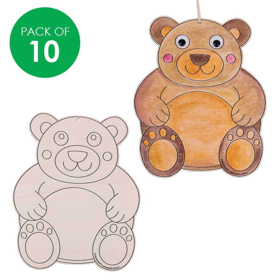 Printed Wooden Bear Shapes - Pack of 10