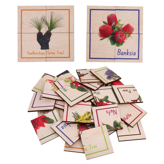 Printed Wooden Puzzles - Australian Flora - 4 Pieces - Pack of 8 Puzzles