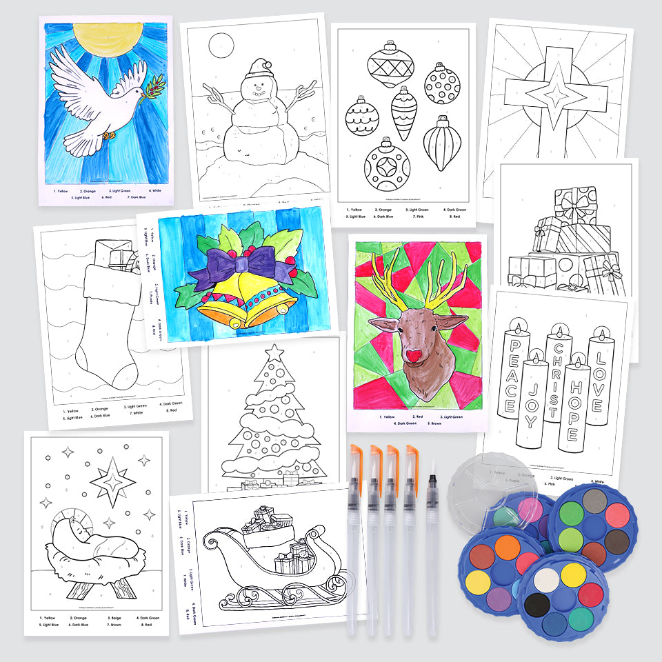 Watercolour Paint By Numbers Kit - Christmas - A4