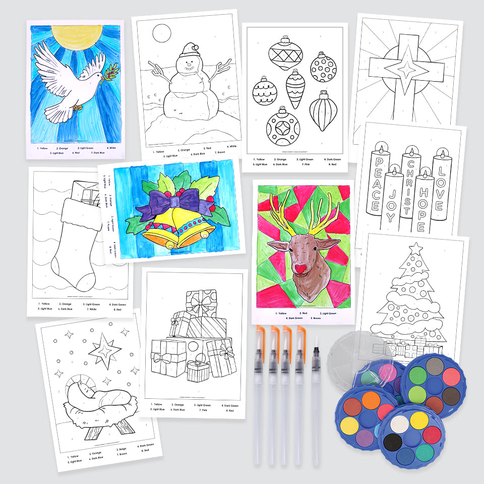 Watercolour Paint By Numbers Kit - Christmas - A4