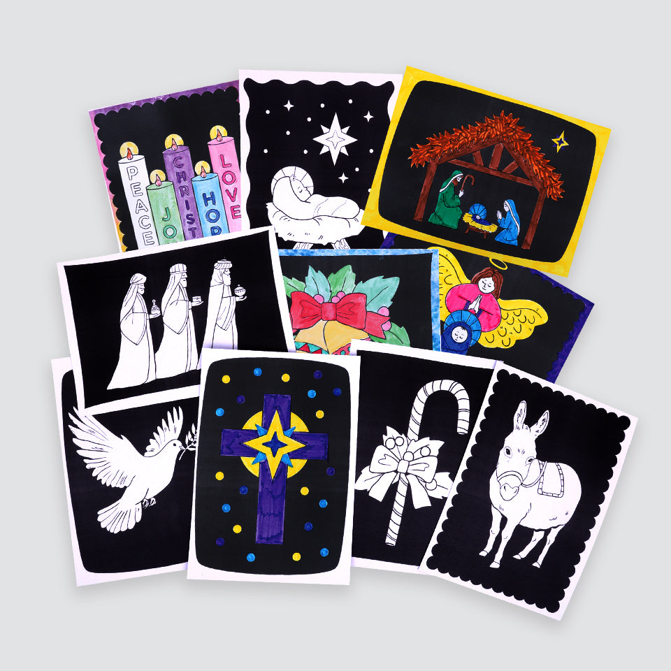 Black Background Colouring Sheets - Nativity - A4 - Pack of 10