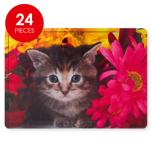 Wooden Puzzle - Kitten & Flowers - 24 Pieces