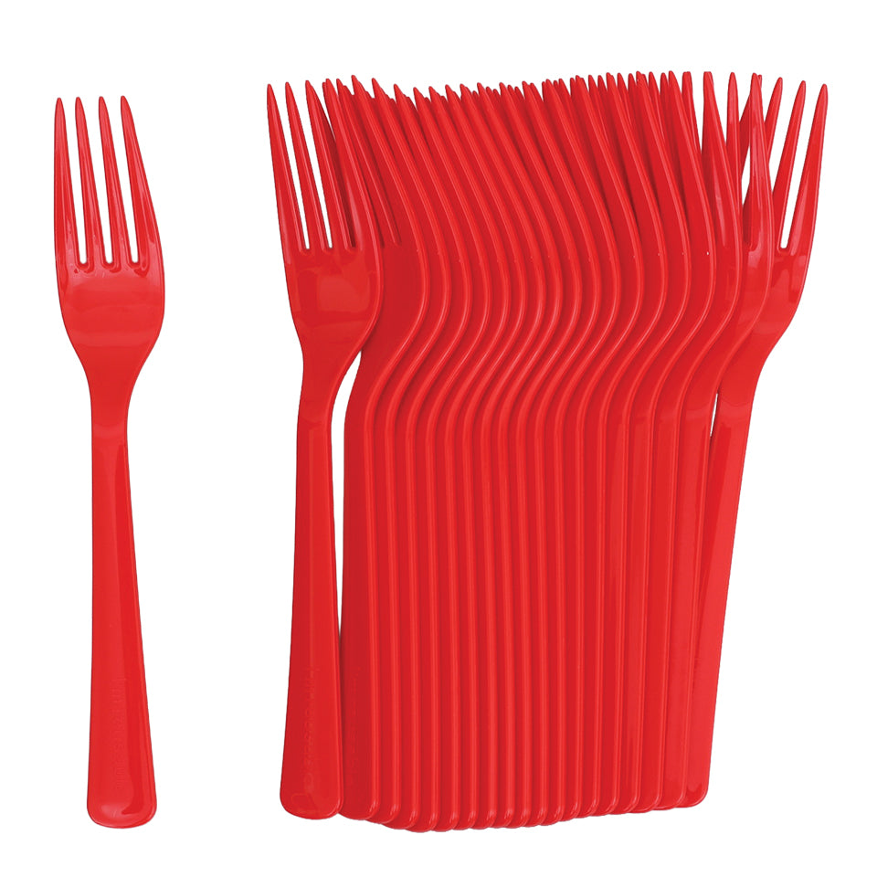 Reusable Plastic Forks - Red - Pack of 20