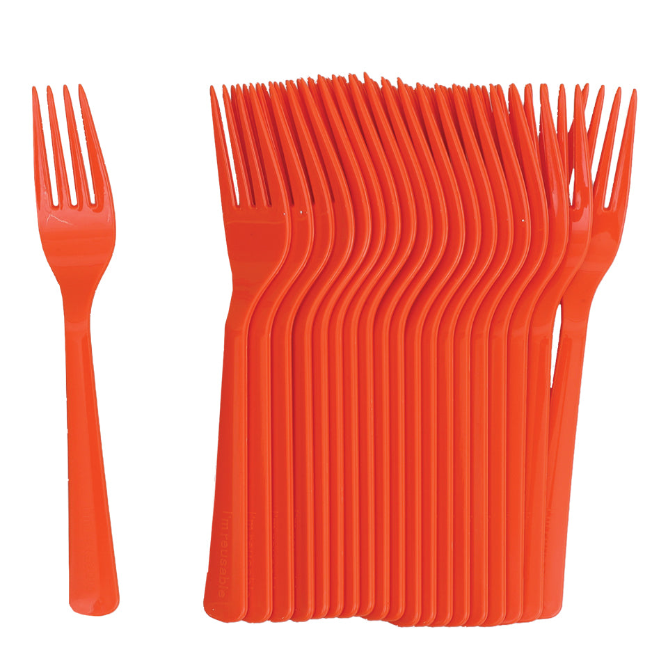 Reusable Plastic Forks - Orange - Pack of 20