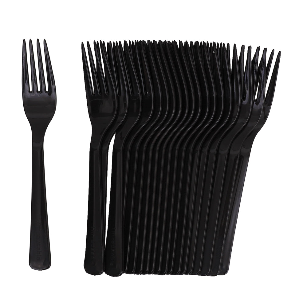 Reusable Plastic Forks - Black - Pack of 20