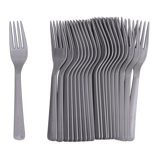 Reusable Plastic Forks - Silver - Pack of 20