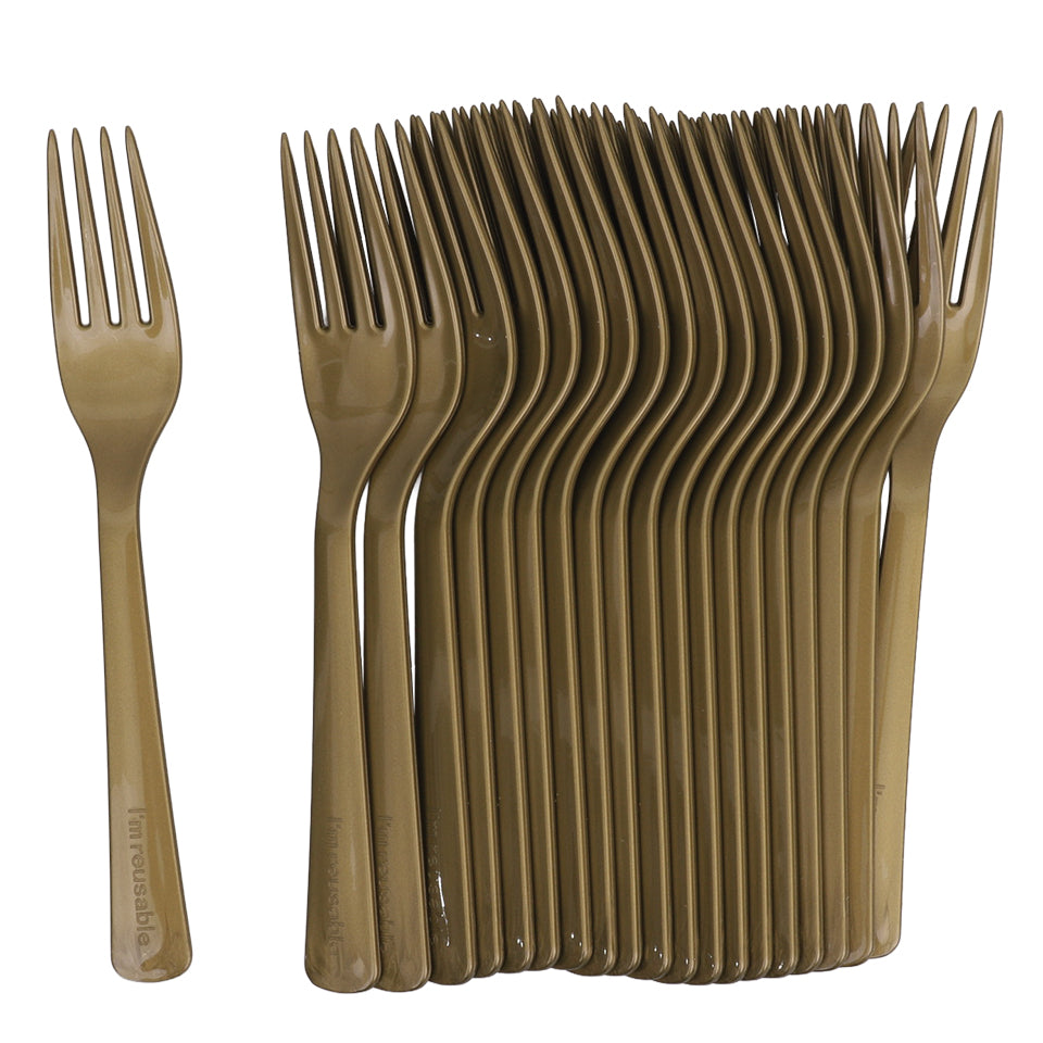 Reusable Plastic Forks - Gold - Pack of 20