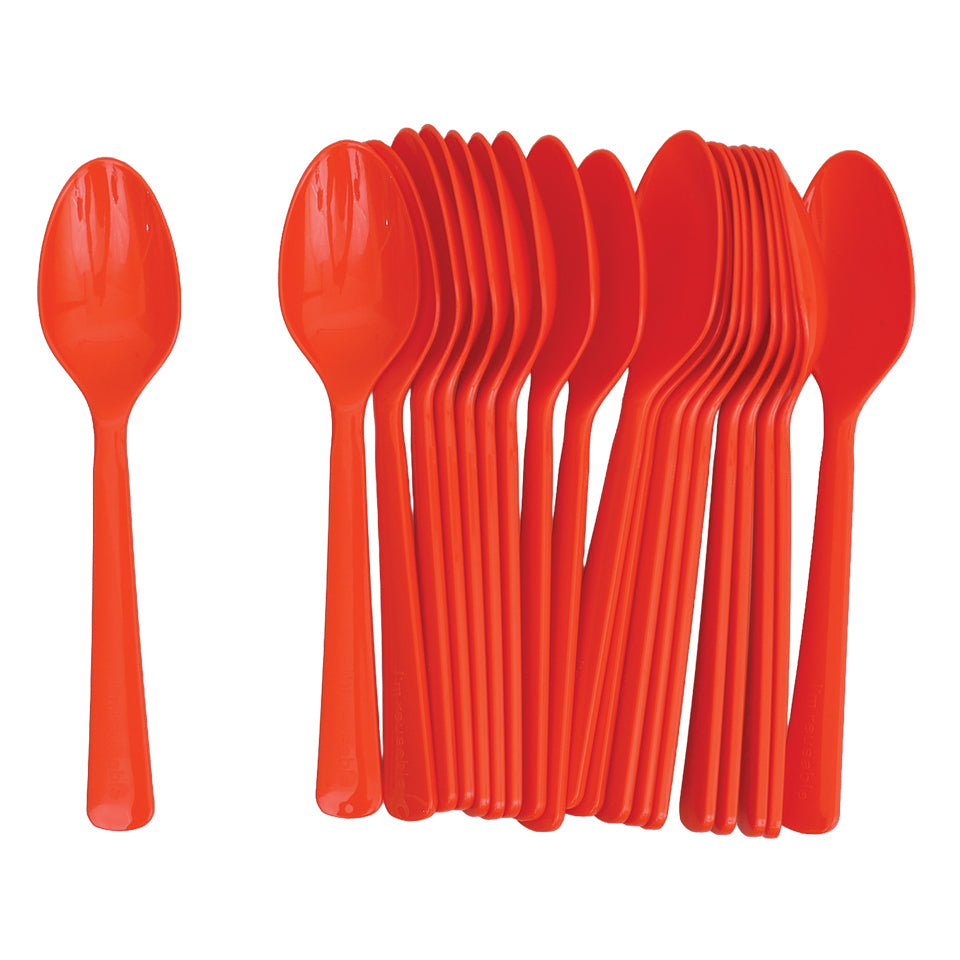 Reusable Plastic Spoons - Orange - Pack of 20