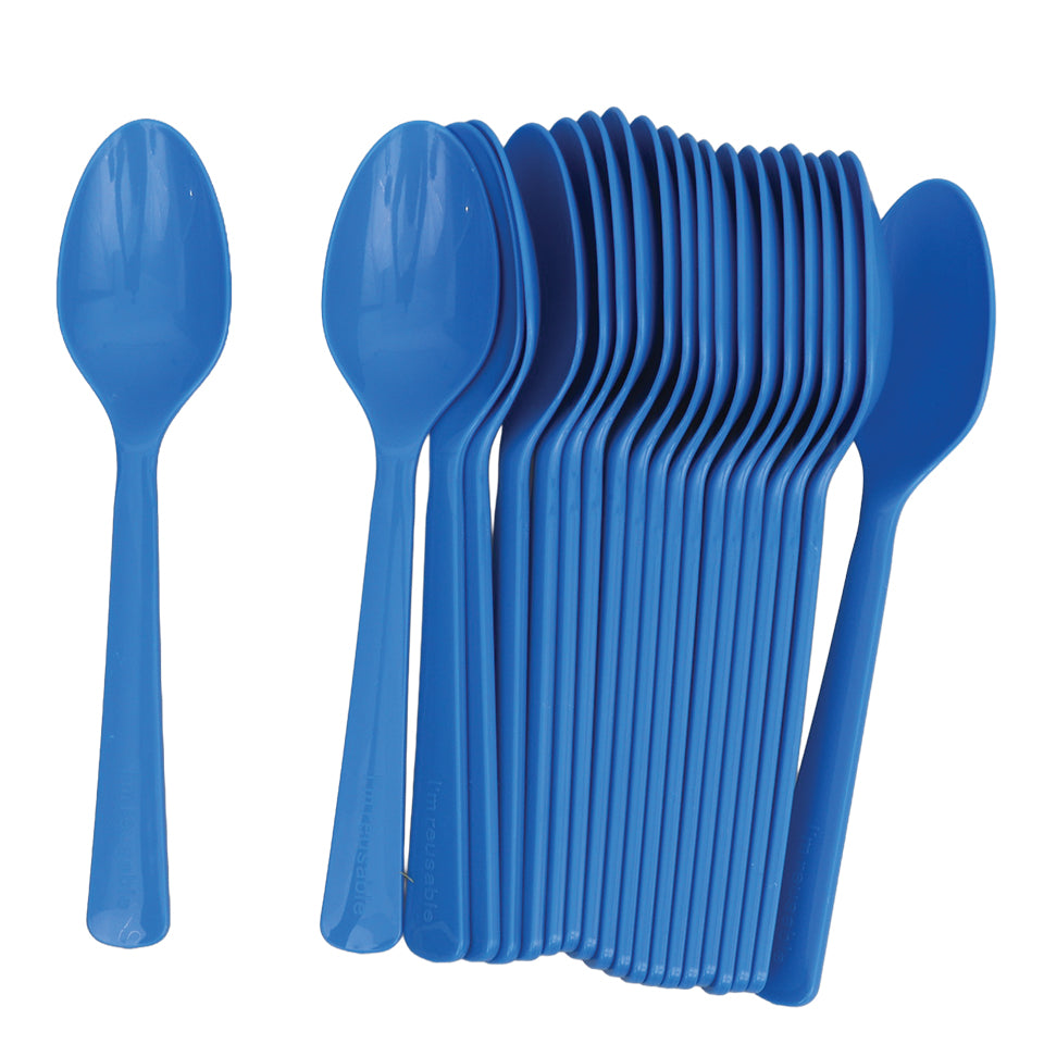 Reusable Plastic Spoons - Blue - Pack of 20