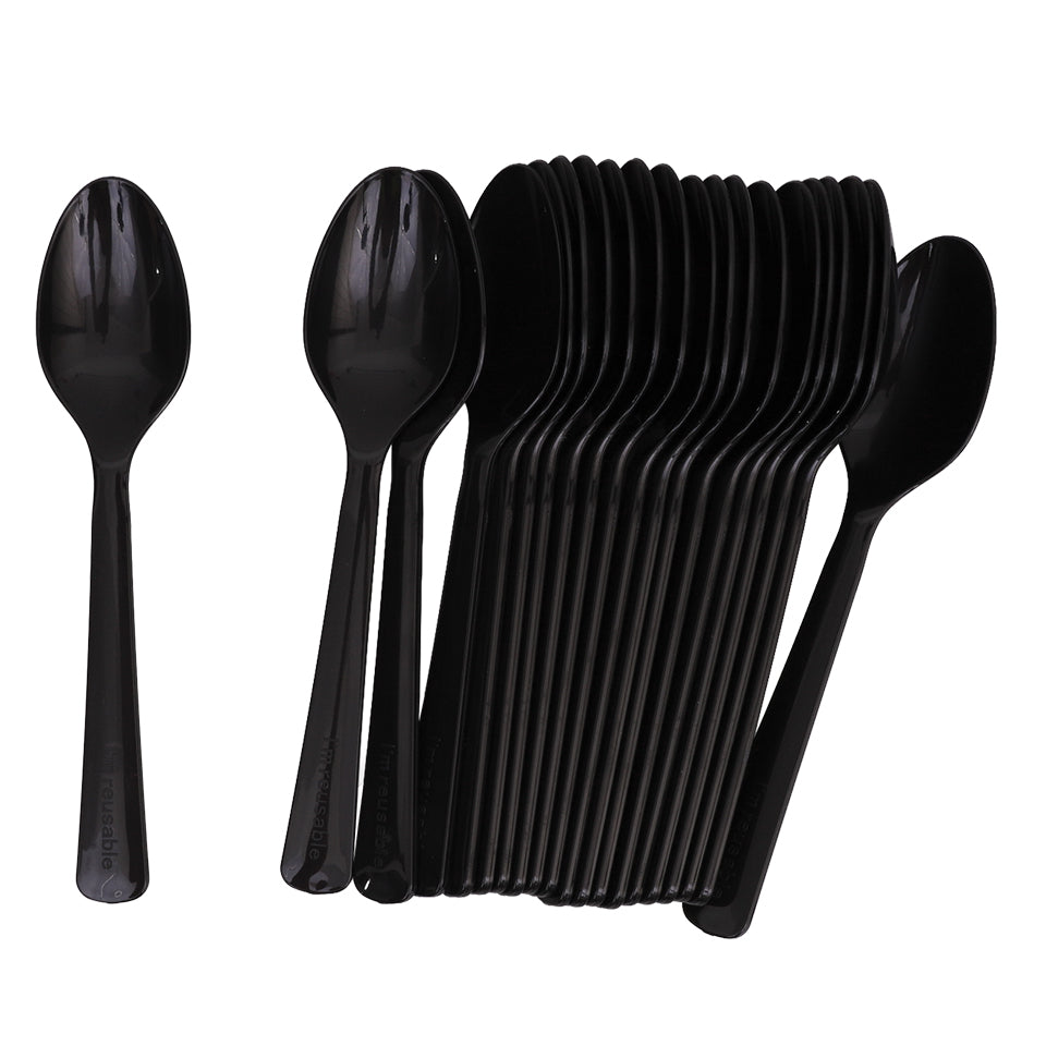 Reusable Plastic Spoons - Black - Pack of 20