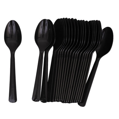 Reusable Plastic Spoons - Black - Pack of 20