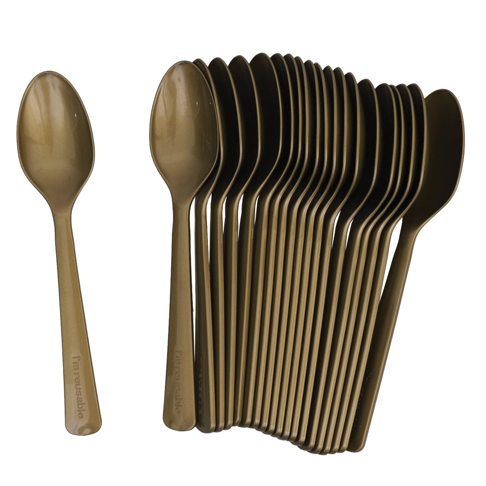 Reusable Plastic Spoons - Gold - Pack of 20