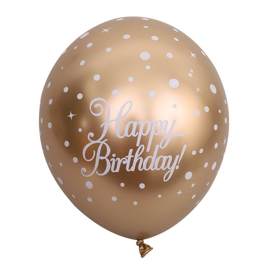 Happy Birthday Balloons - Gold - Pack of 6