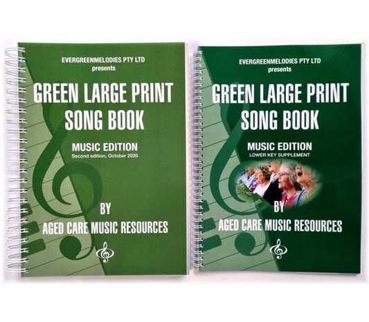 Green large print song book music edition with lower key supplement